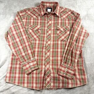Vintage Wrangler Shirt Mens XL Red Plaid Pearl Snap Western Rodeo Cowboy Rancher